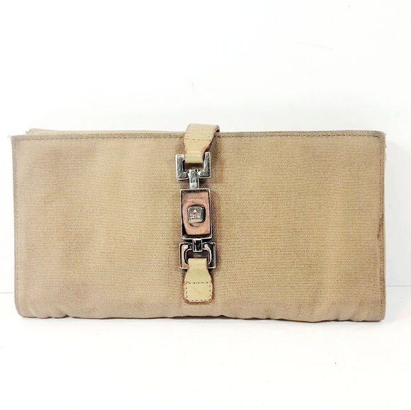 Gucci Accessories - Gucci Canvas Leather Trifold Wallet